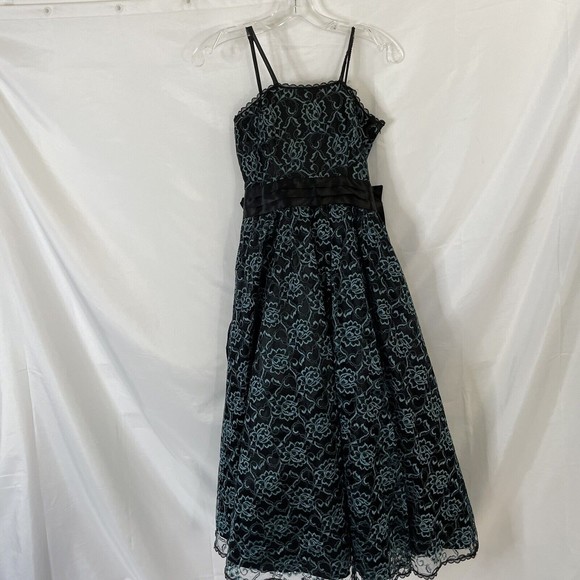 Gunne Sax by Jessica McClintock Black Floral Lace Gown Bow Small XS - Picture 6 of 11